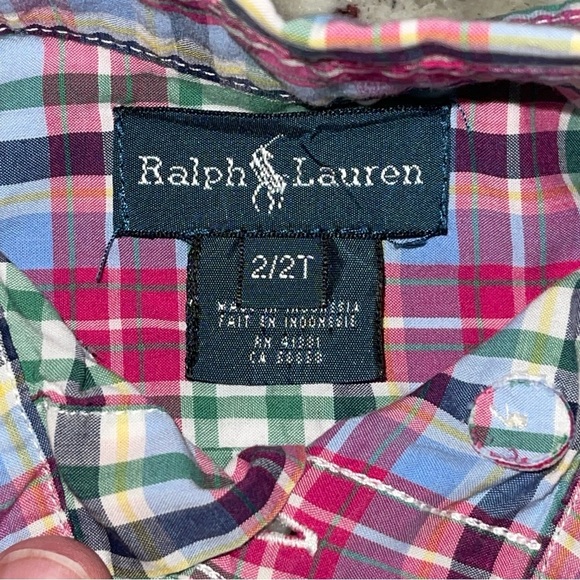 Polo Ralph Lauren Size 2T Pink Plaid Button Up 100% Cotton Green Blue Toddler - Picture 3 of 6
